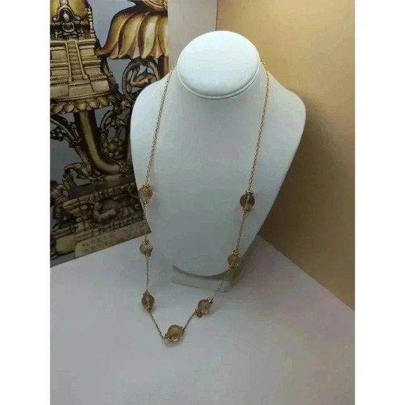 J Crew Gold Pink Beads Multi Beaded Station Necklace Approximately 16 Inches - Picture 1 of 5